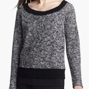 Eileen Fisher Sweater Heathered Black Melange Linen Twist Pullover Minimalist